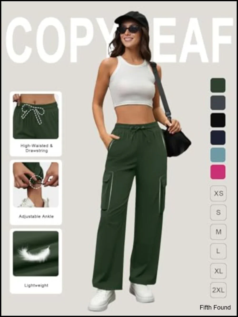 High Waisted Cargo Pants with 4 Pockets Lightweight Water Resistant Quick Dry
